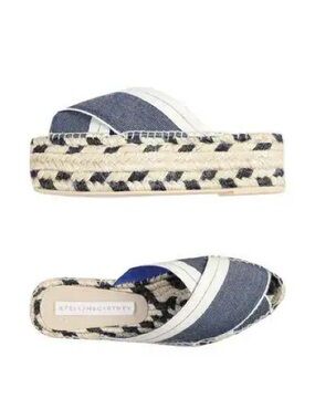 Stella McCartney Cross-Band Platform Espadrille Mule Slides Navy Cream Size 36